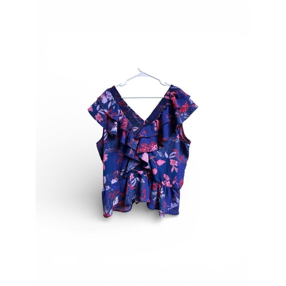 Sofia Jeans Sofia Vergara XXXL Floral Ruffle V-Neck Peplum Tank Blouse